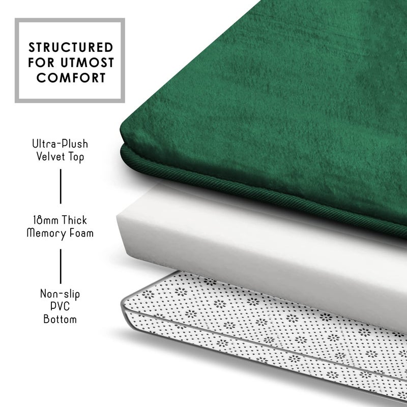 Clara Clark 3 Piece Bathroom Rugs Bath Mat Set, Velvet Memory Foam Bath Mats for Bathroom - Non-Slip, PVC Backing Bath Rugs, Washable - Dries Quickly, Green - Image 5